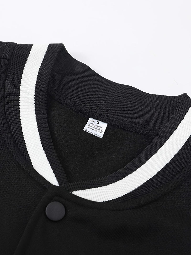 Men's Casual Letter Print Color Block Varsity Jacket, Baseball Jacket.