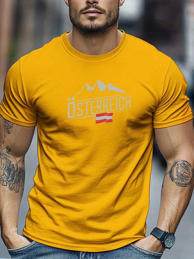 Men's Austrian Pattern Summer Casual Crew Neck Short T-Shirt.