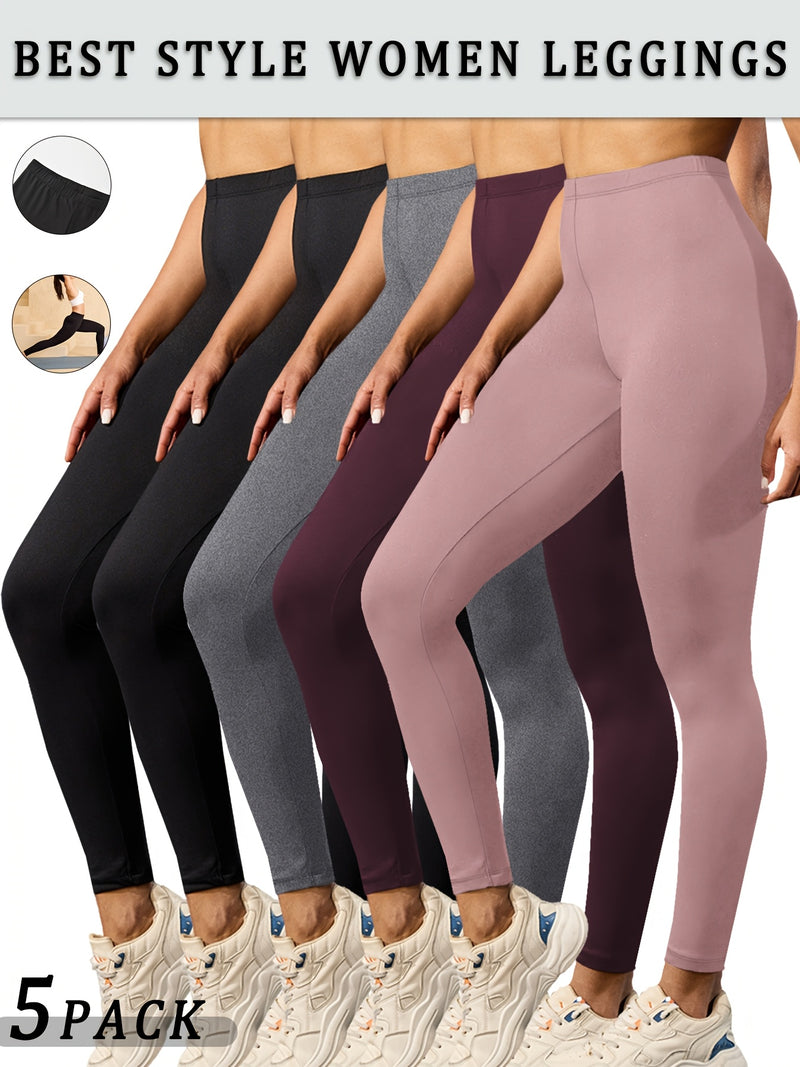Set of 5 Ultra-Soft Athletic Leggings for Women, Designed for Workouts.