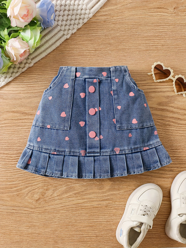 Girls' Denim Print Shorts, Versatile And Stylish.