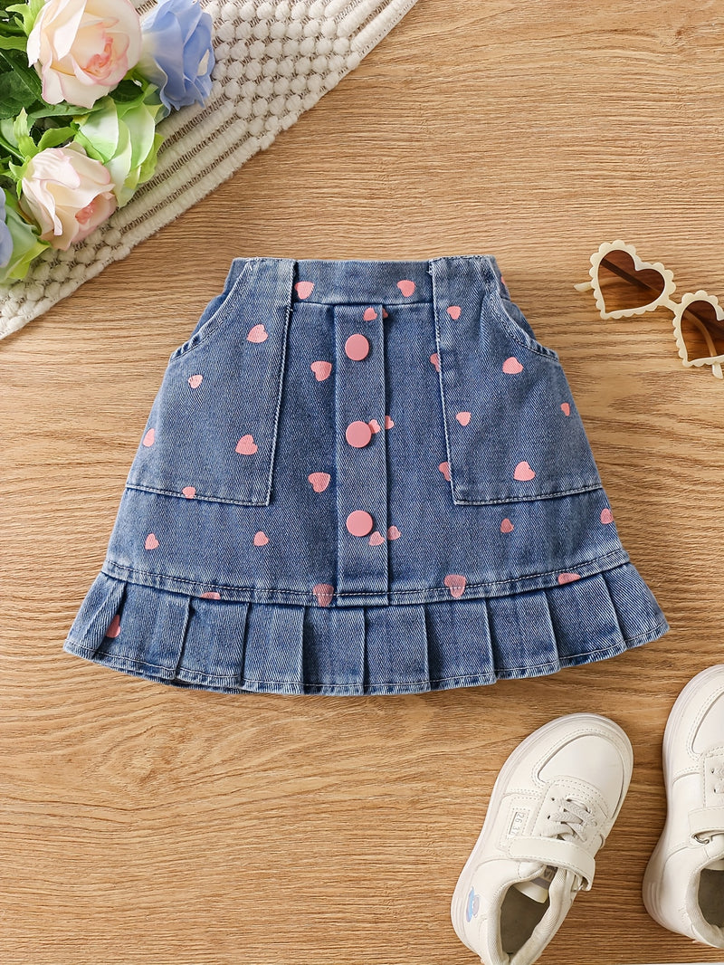 Girls' Denim Print Shorts, Versatile And Stylish.