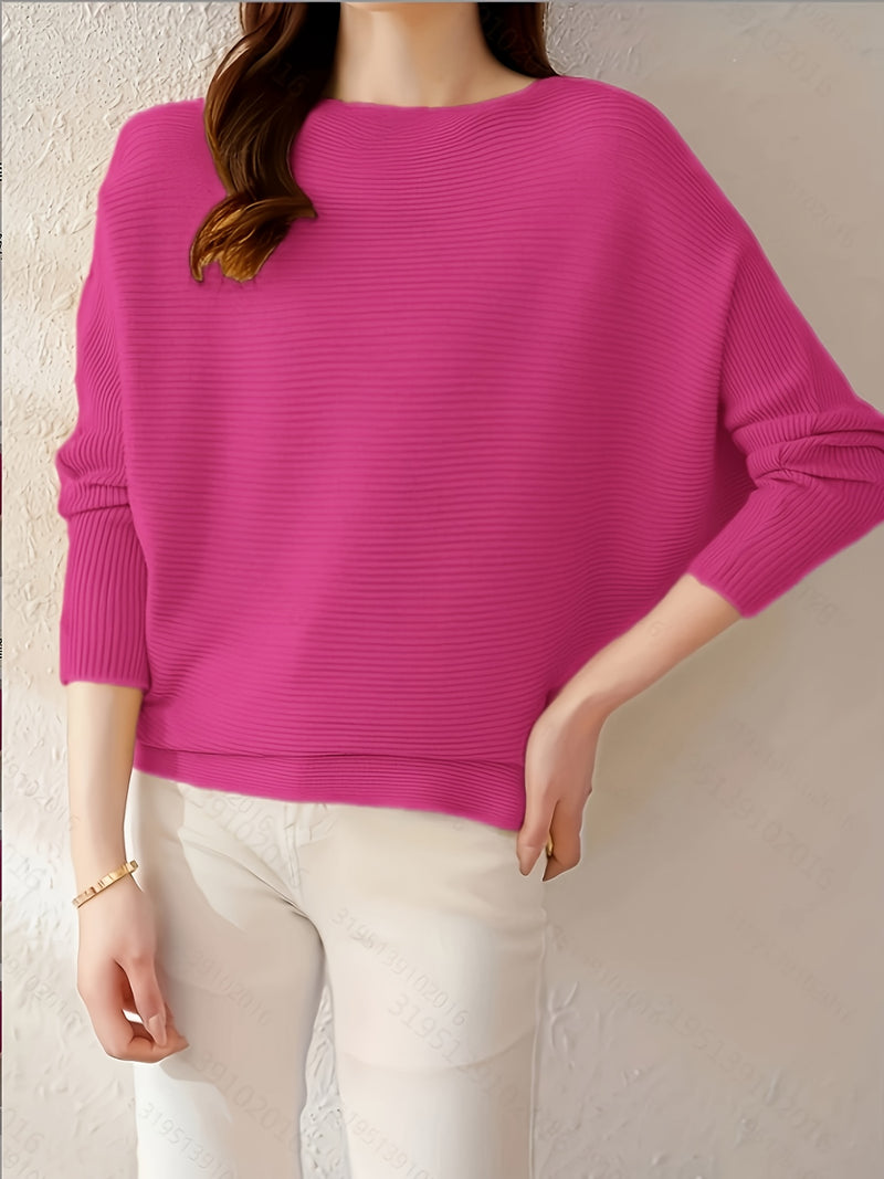 Women's Loose Batwing Sleeve Sweater, Casual Elegant Long Sleeve Top.