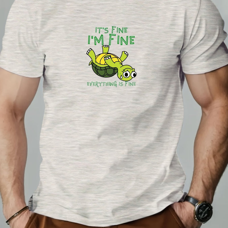 Men's "IT's FINE I'M FINE" Graphic Summer Casual Crew Neck.