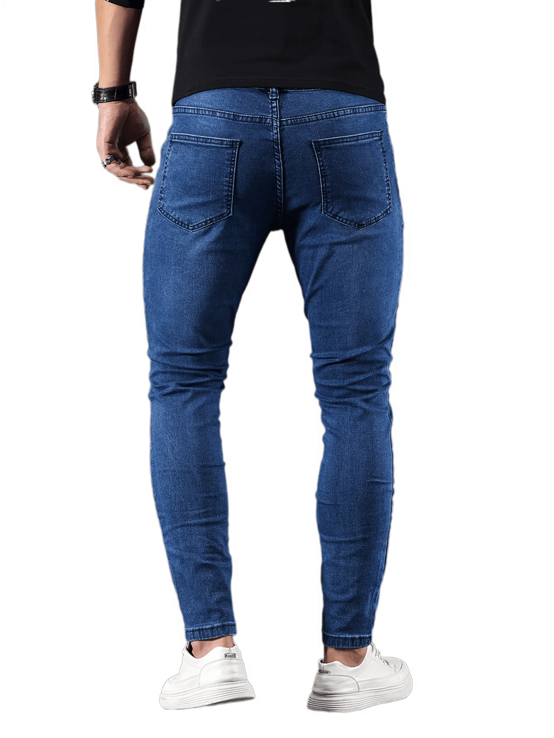 Men's Casual Skinny Medium Stretch Jeans, Chic Street Style Denim Pants