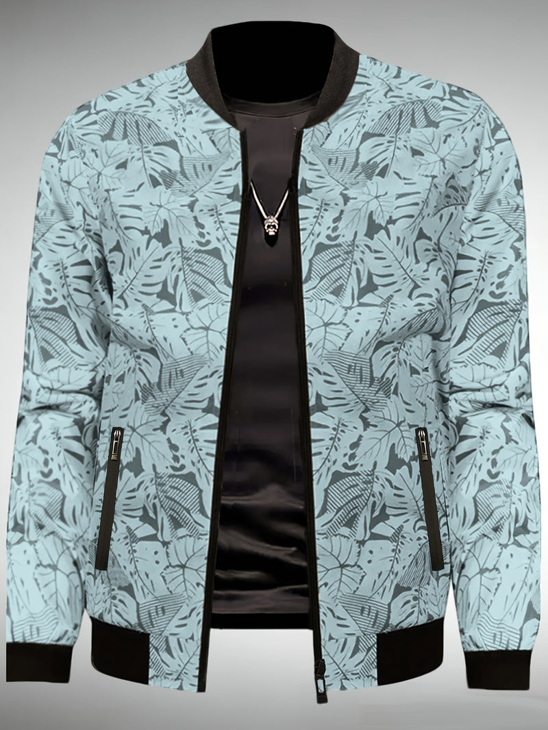 Men'S Fashion Print Casual Sports Jacket with Baseball Collar, Long Sleeve.