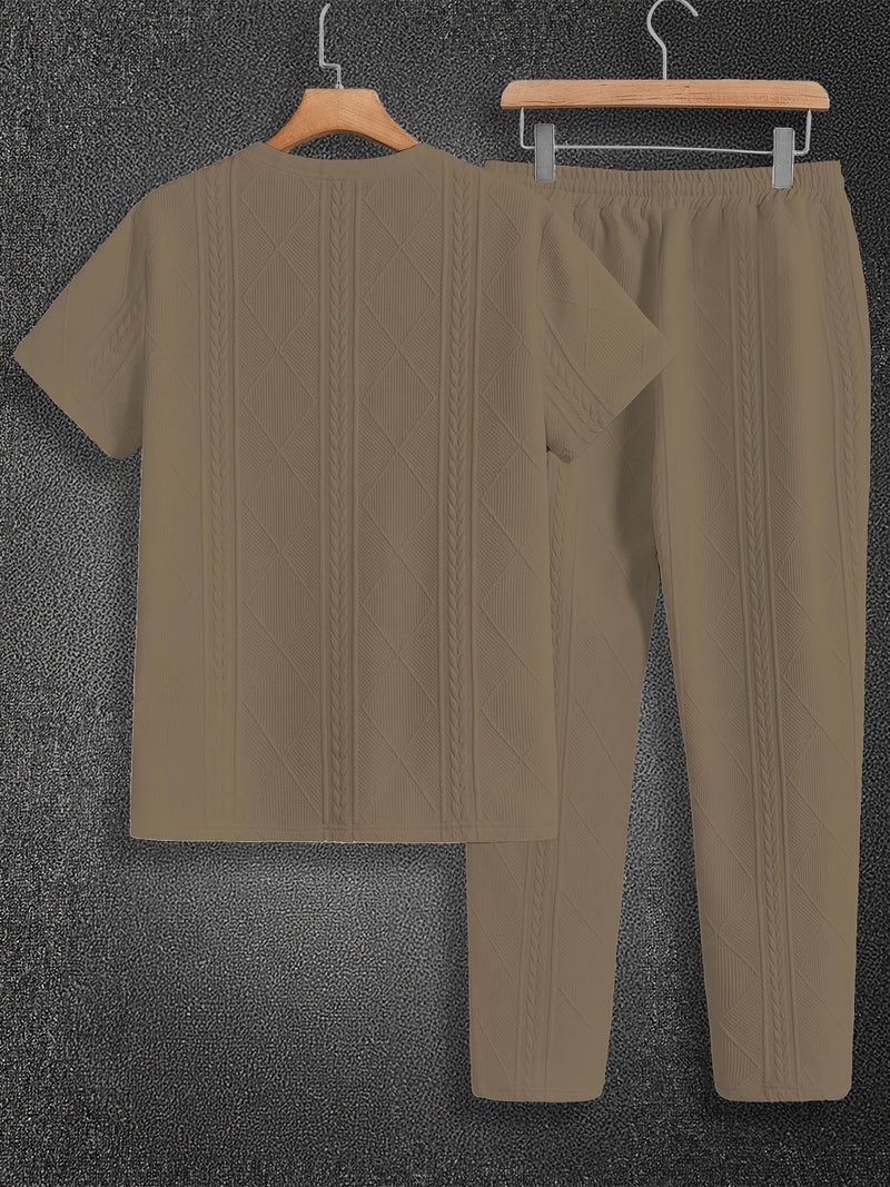 Men's Round Neck Textured Heavyweight Short Sleeve Shirt.