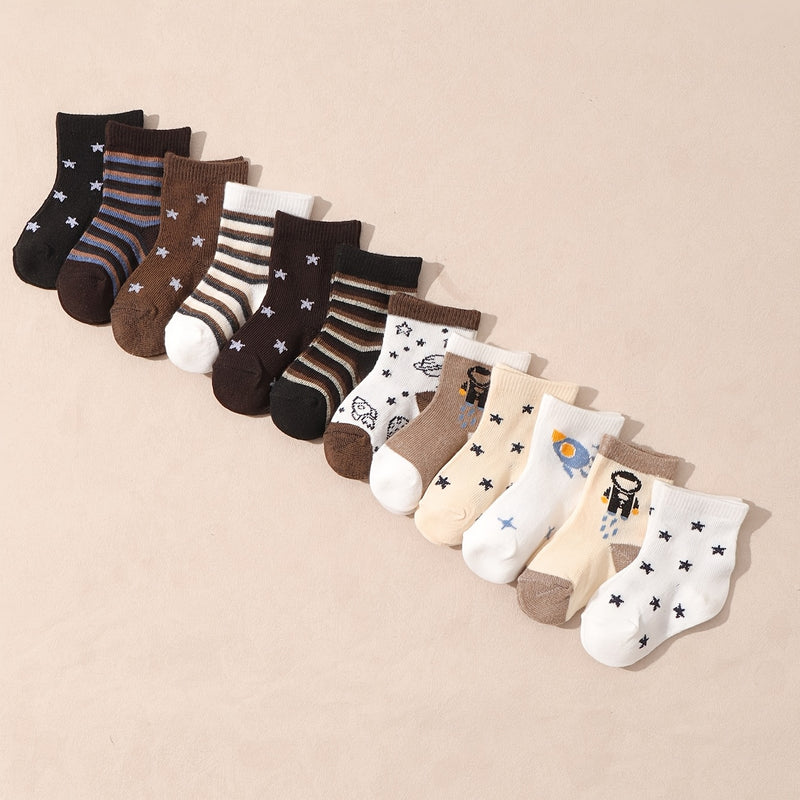 10 Pairs of Solid Color Baby Socks with Star And Stripe for Everyday Wear.