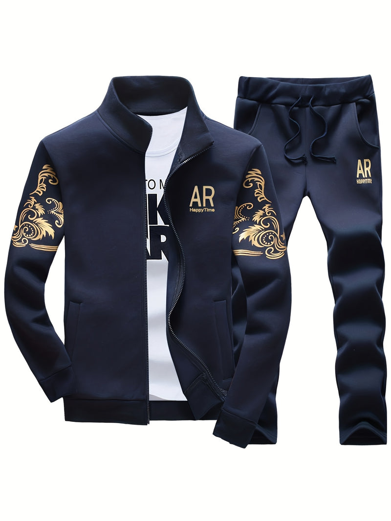 2pcs Men's Sportswear Set, Casual Athletic Outfit with Embroidered Design.