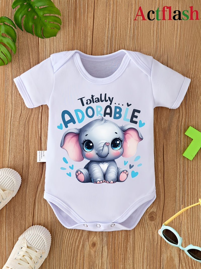 3pcs Cute Animal Print Baby Bodysuits | Soft Comfortable Crew Neck Newborn.