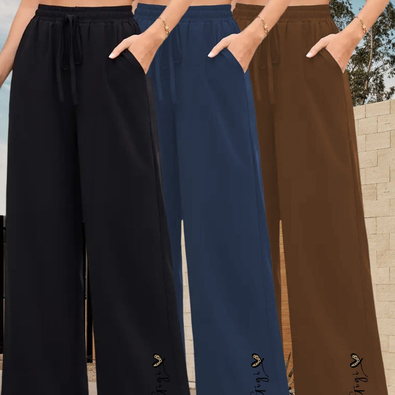 3pcs Women's High-Waisted Wide-Leg Trousers.