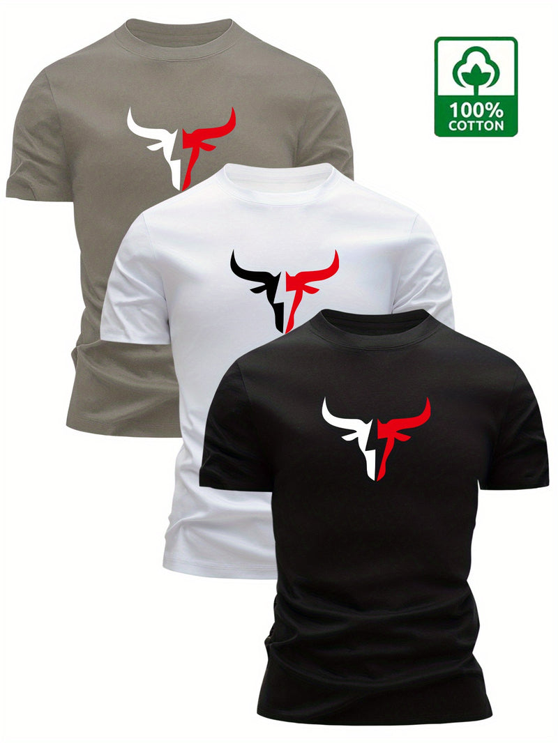 3pcs Men’s T-shirt Cotton New Fashionable Summer Essential Top.