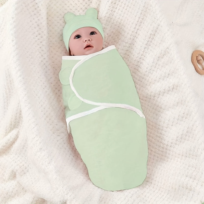 Baptism Gift Robe Printed Swaddle Blanket + Hat Set.