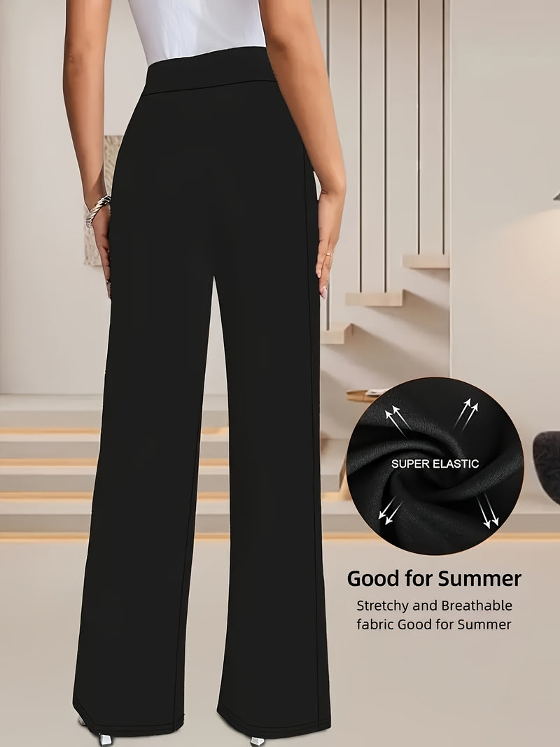 Women's Plus-Size Solid Color Fitted Straight-Leg Stretchy Pants.