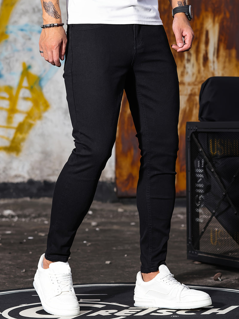 Men's Stretch Skinny Jeans - Light Blue Washed Street Style.