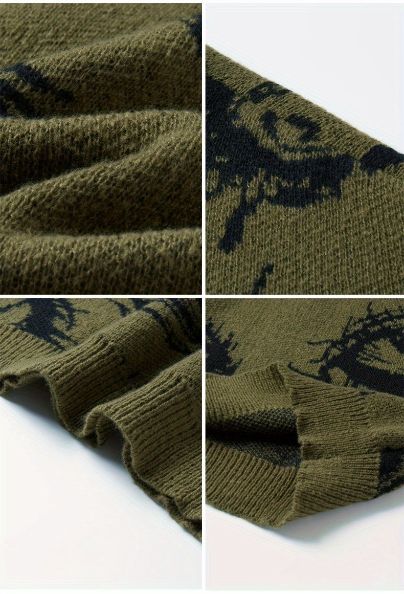 Men’s Round Neck Street Style Pullover with Contrasting Colors.