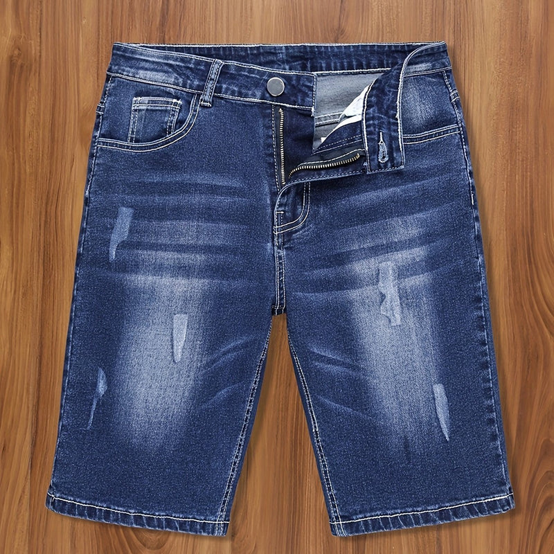Classic design denim shorts for summer, Men's casual street style with slight stripe scratch.