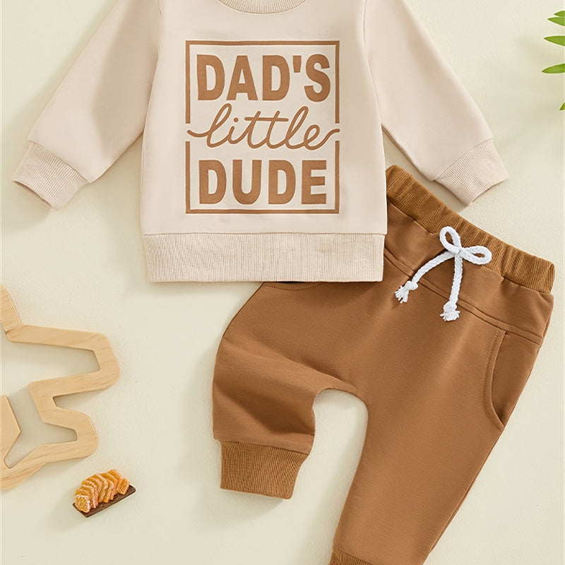 Baby Boy's Sweatshirt And Pants Set with 'Mom'S Little Man Print.
