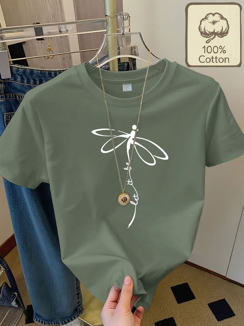 Women's Casual Home Printed Round Neck Pure Short Sleeve.