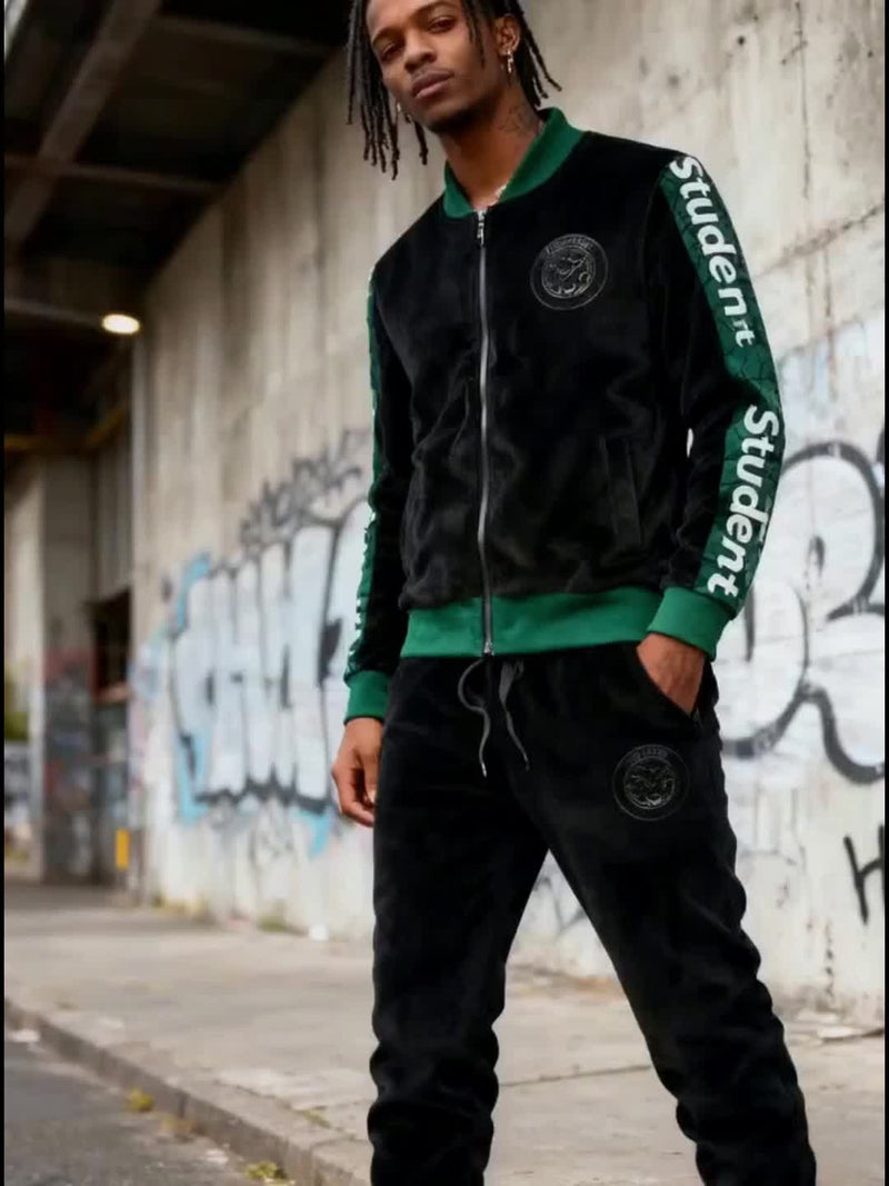 Student Fashion Velvet Sports Suit Men Premium Plush Casual Jacket Pants 2pcs.