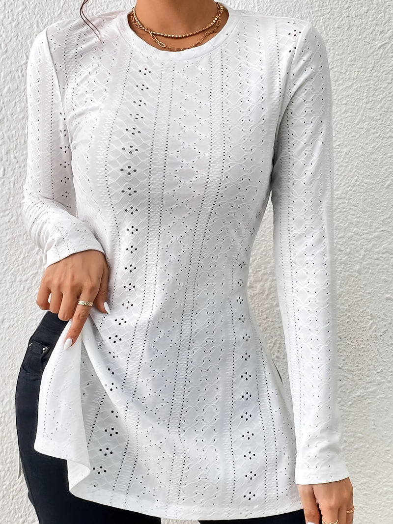 Essential Hollow-Out Elegant Long-Sleeve T-Shirt for Women.