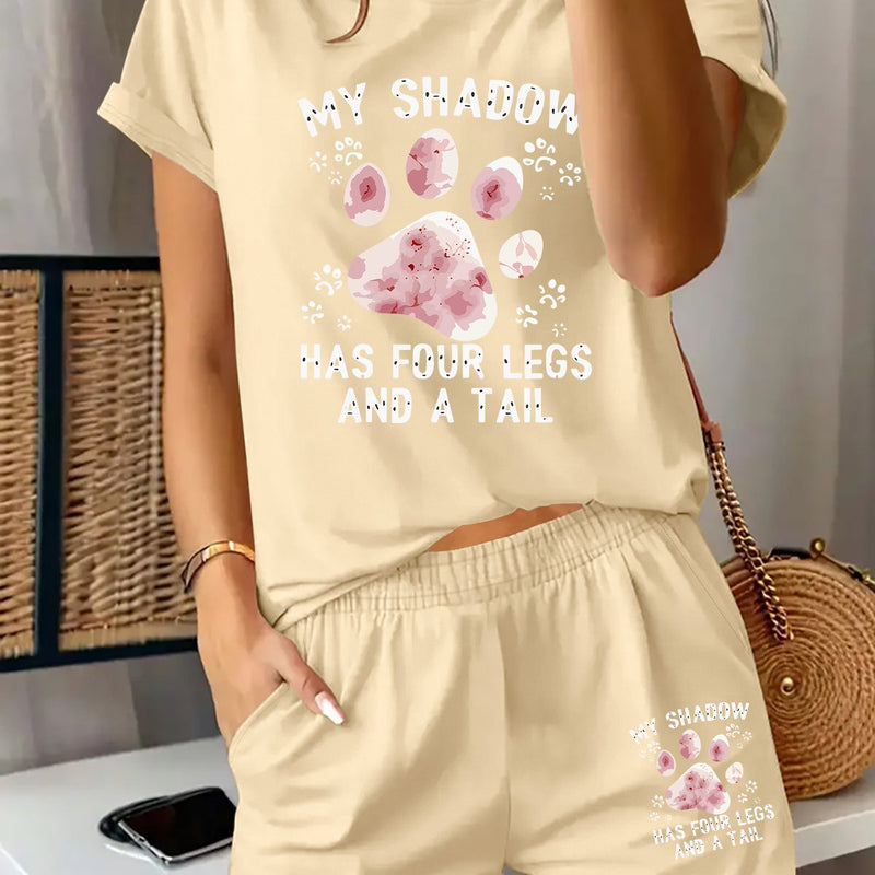 Women’s Graphic Print Two Piece Set, Short Sleeve T-shirt & Shorts.