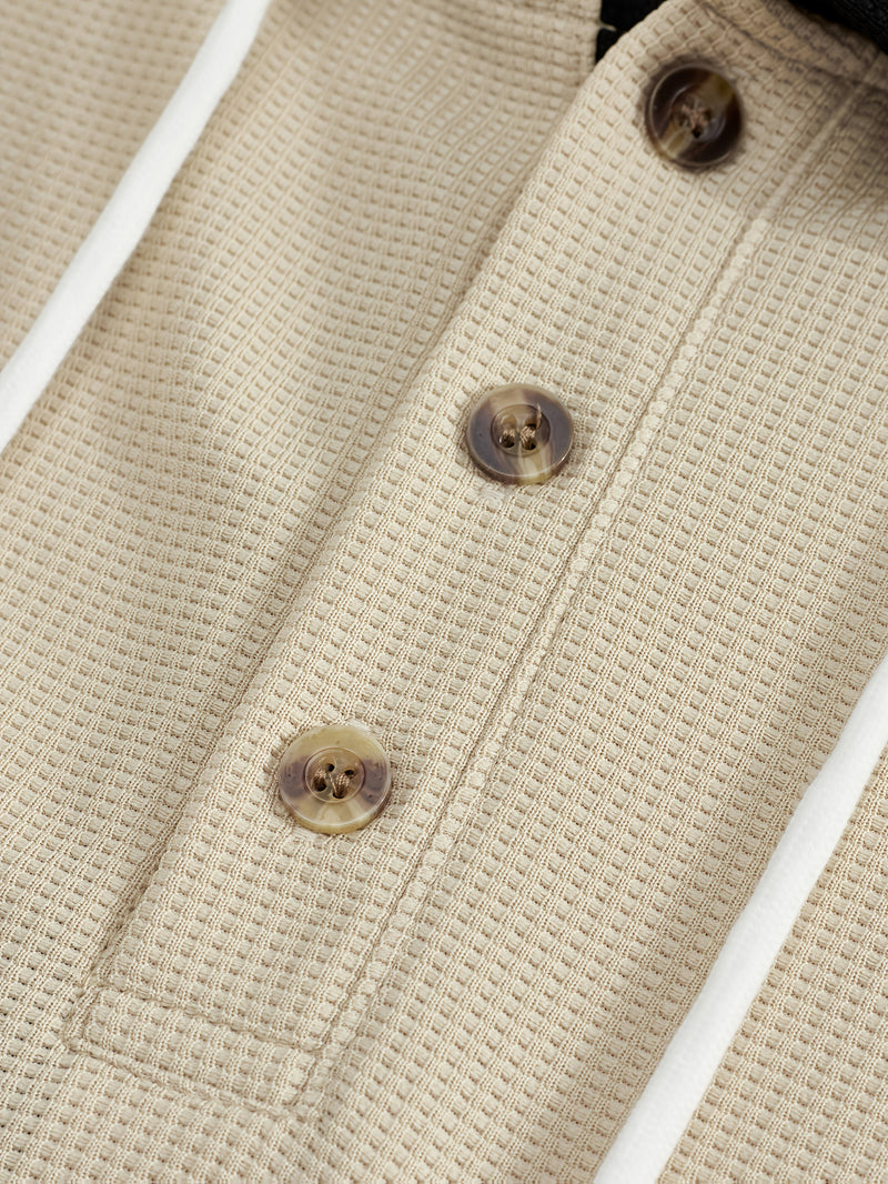 Men's Waffle 2pcs Hooded Sweatshirt Set Top Color Block.