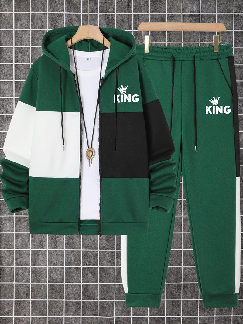 Men's Autumn And Winter Zip-Up Long Sleeve Sweatshirt And Long Pants Set.
