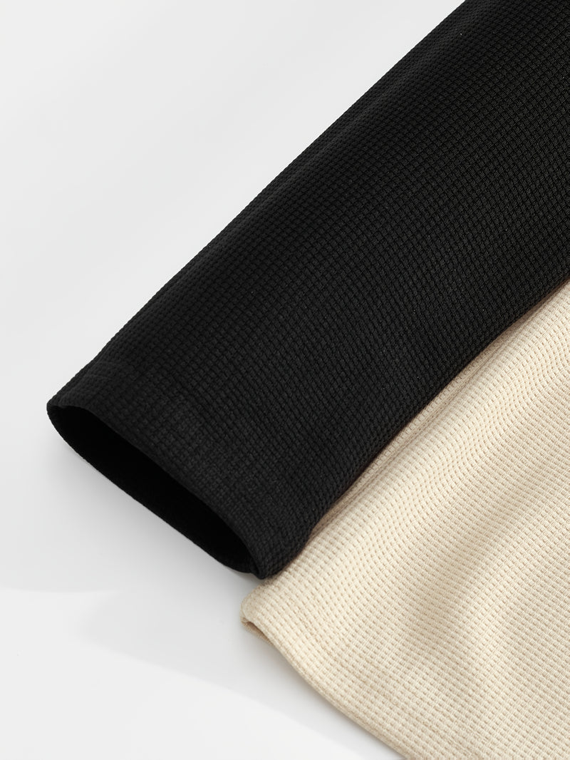 Men's Waffle 2pcs Hooded Sweatshirt Set Top Color Block.