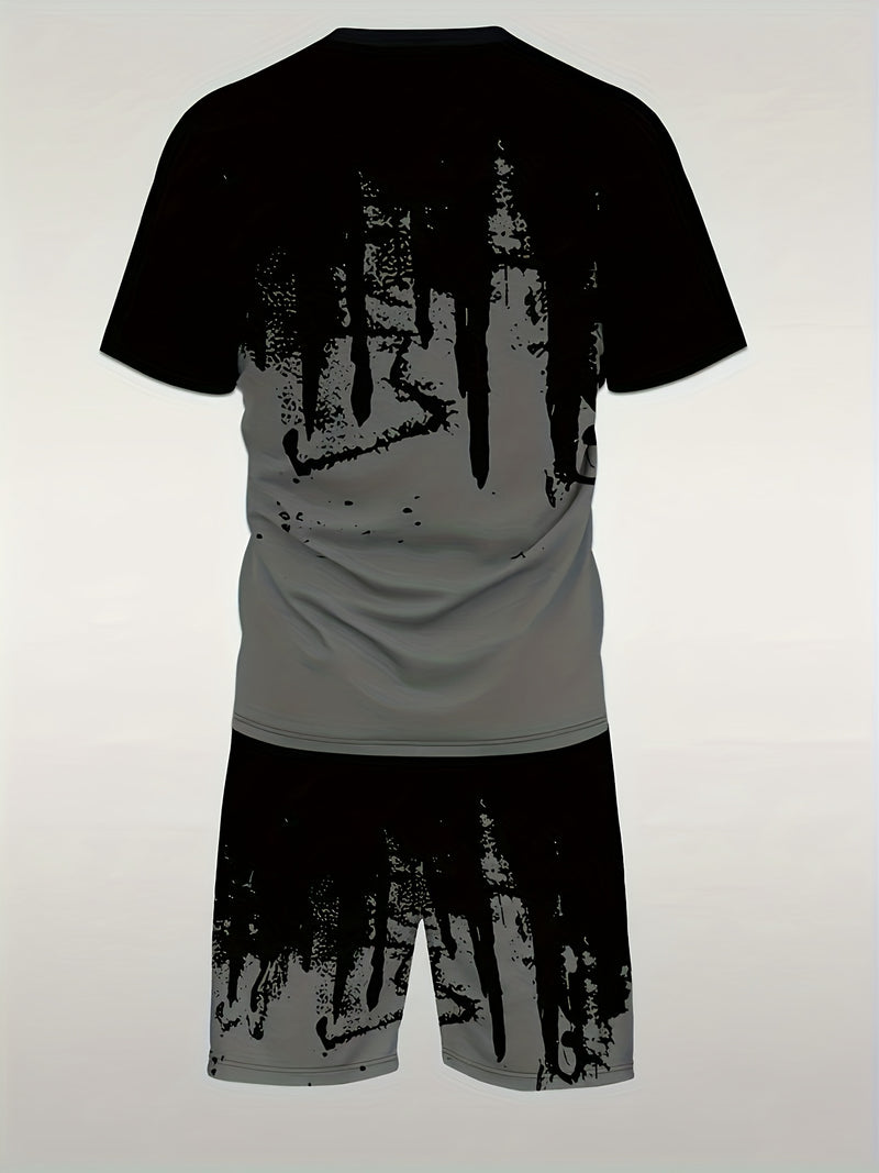 Men's New Round Neck Casual T-Shirt and Shorts Set.