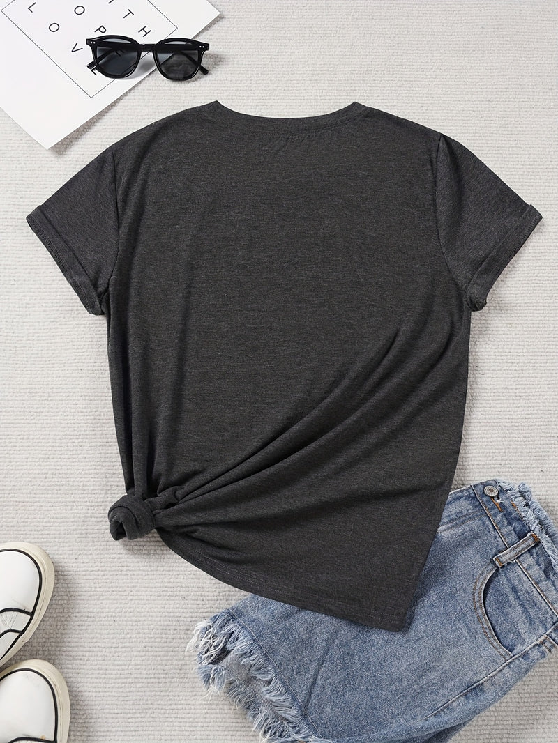 Round neck T-shirt in small and plus sizes, summer/spring Women's top.