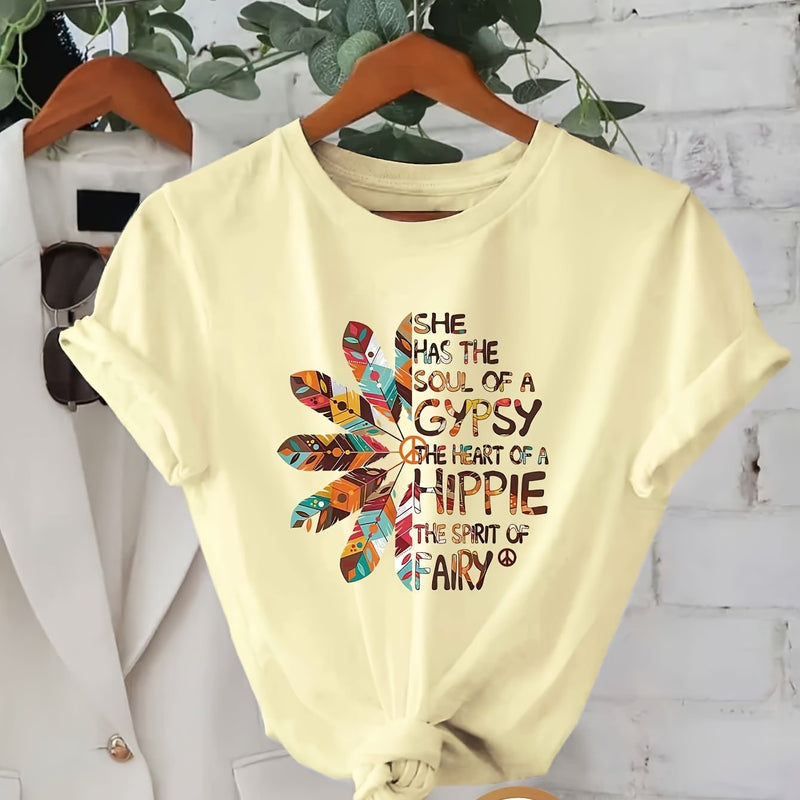 Women’s Printed Round Neck Short Sleeve T-Shirt.