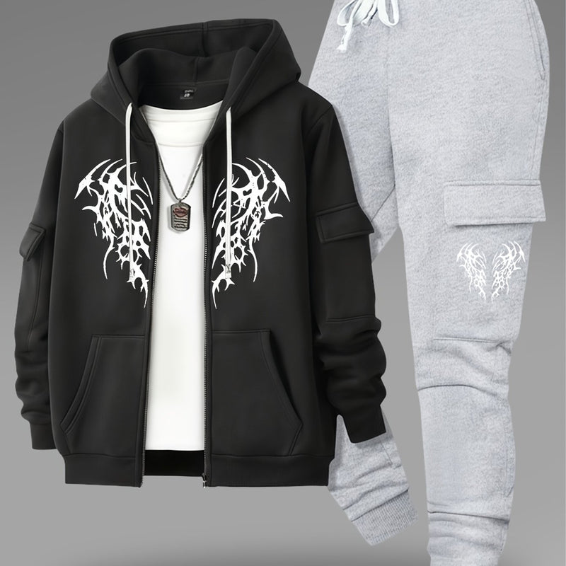 Men’s New Trendy Fashion Zip-Up Hoodie and Loose Cargo Pants.