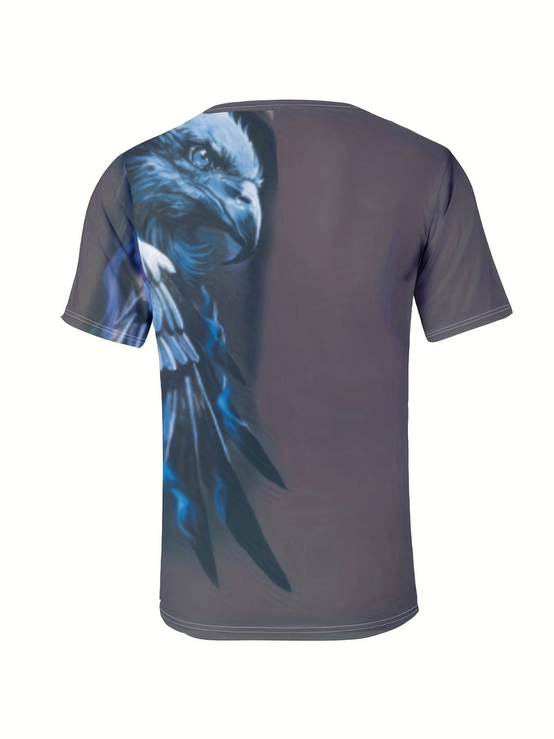 Men's Casual Henley Shirt - Red, Blue, Green, Yellow, Cyan Eagle Print Tie-Back.
