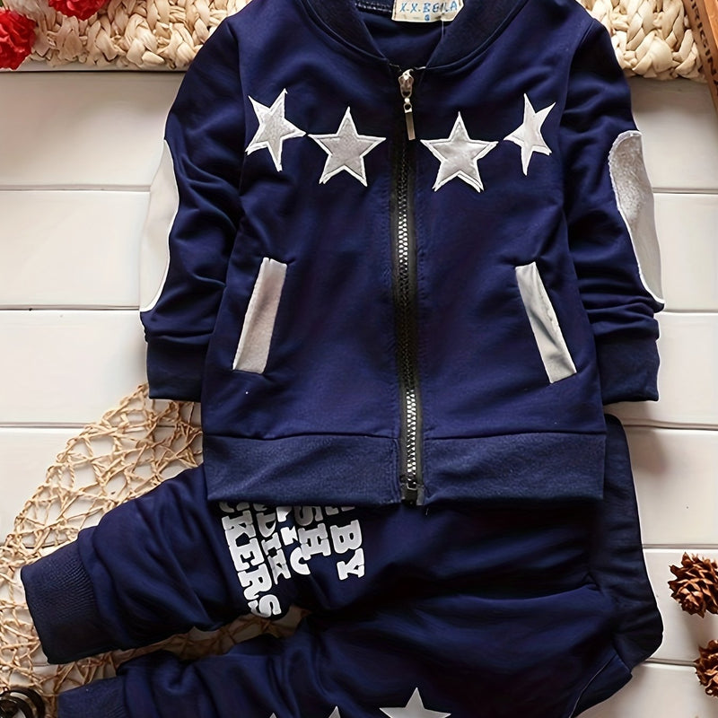 Boys Spring/Autumn Long Sleeve Outfit - Two-Piece Set with Star Print.