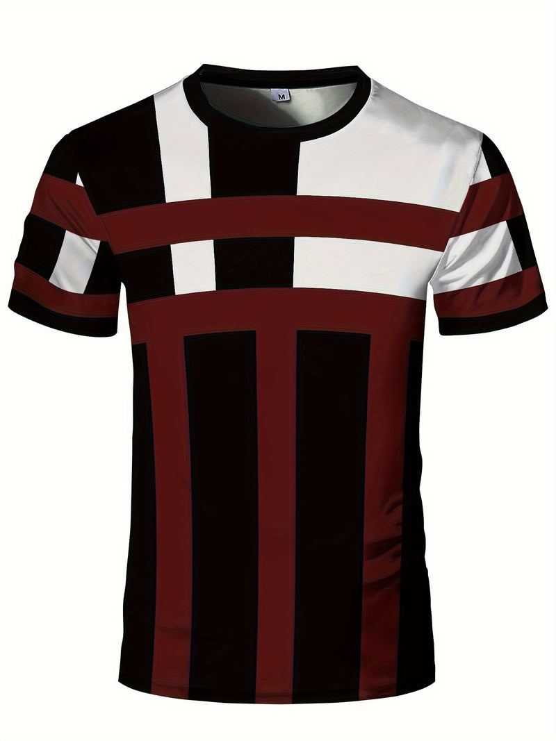 This Men'S Sports Fashion Short-Sleeve T-Shirt Has a Geometric Print.