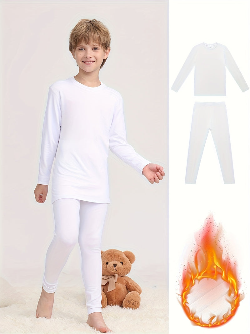 Warm Clothing Set for Boys, Featuring a Solid Color.