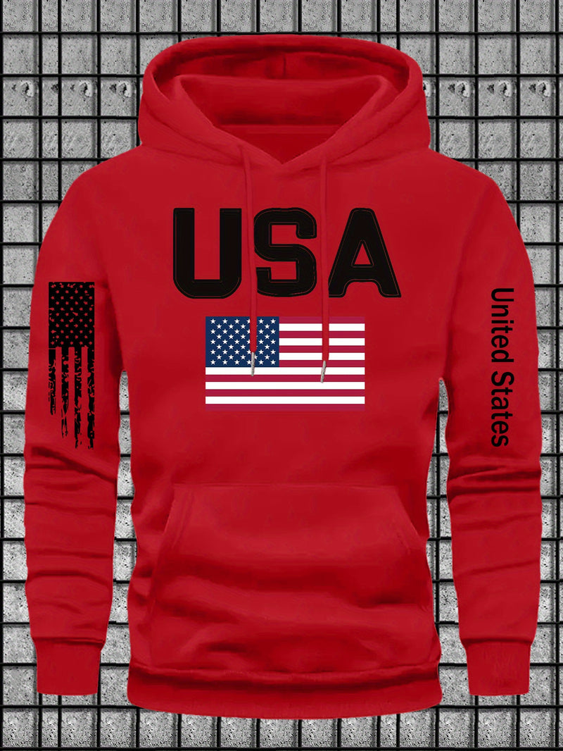 Men's Casual Versatile Stylish Hoodie with USA Letter Print.