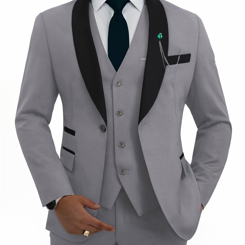 A Men'S Three-Piece Suit, Including a Blazer, Vest, And Trousers, High-Quality.