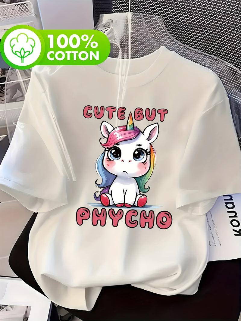 Women’s Whimsical Unicorn Graphic Print T-Shirt.