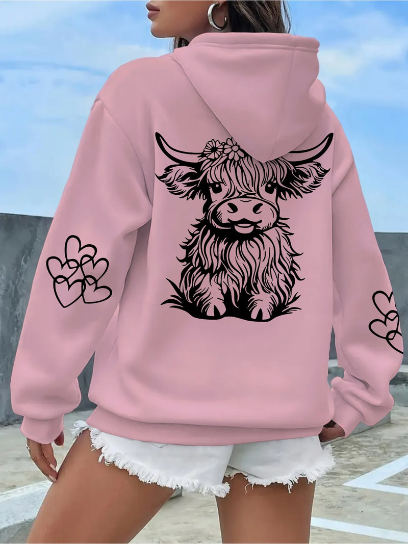 Women's Highland Cow Print Hoodie.