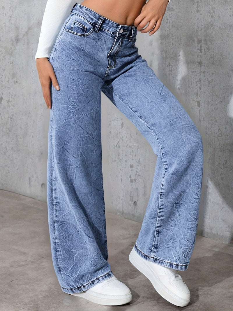 Women's High-Waisted Minimalist Versatile Vintage Wide-Leg Jeans.