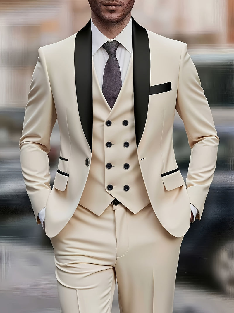 A Men's Three-Piece Suit Consisting of a Blazer, Vest, And Trousers.