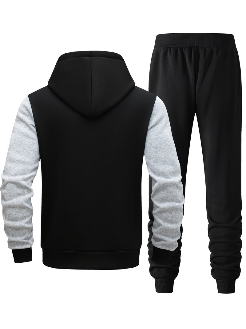 Men's Hooded Letter Print Tracksuit, 2pcs Casual Sports Set.