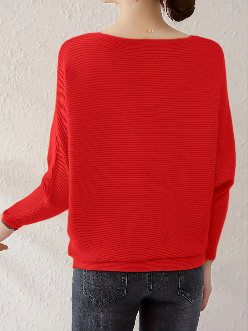 Women's Loose Batwing Sleeve Sweater, Casual Elegant Long Sleeve Top.