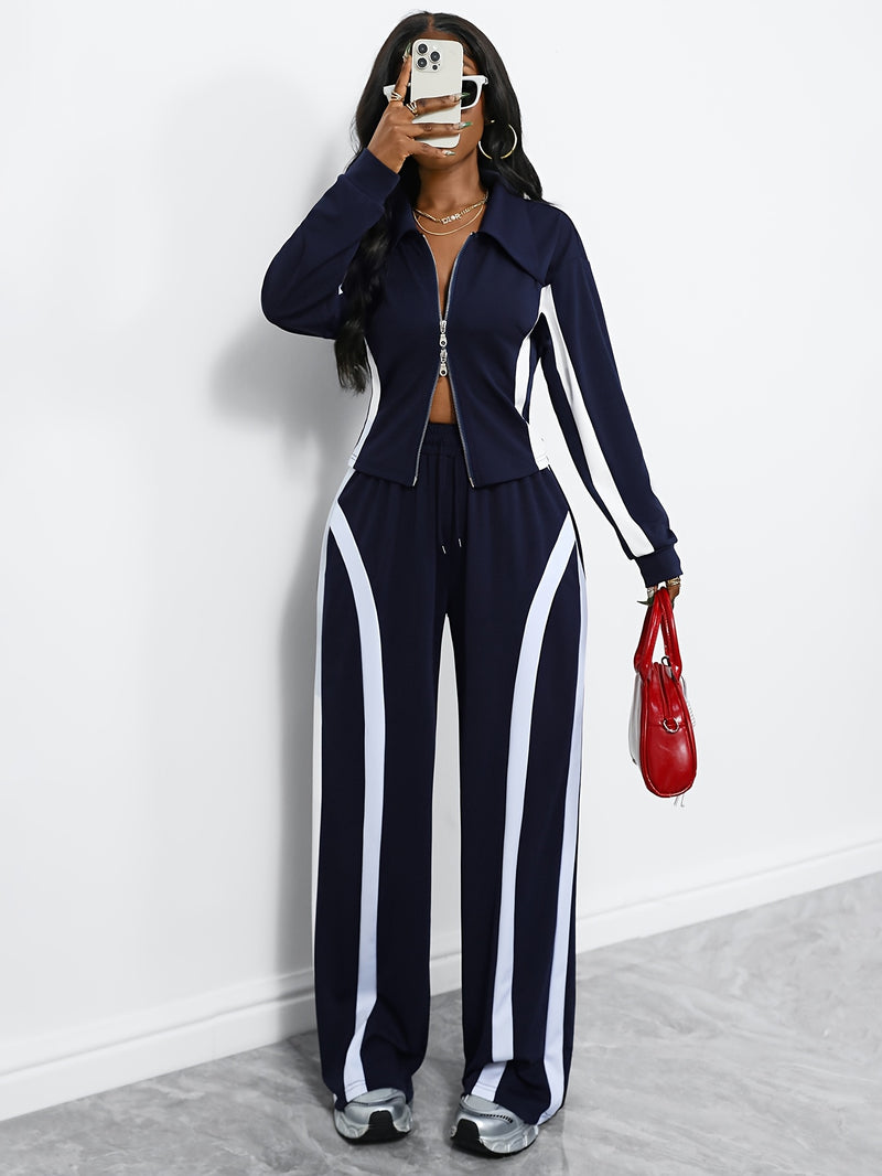 Women's Autumn-Winter Zippered Long Sleeve Jacket and Slim-Fit Pants.