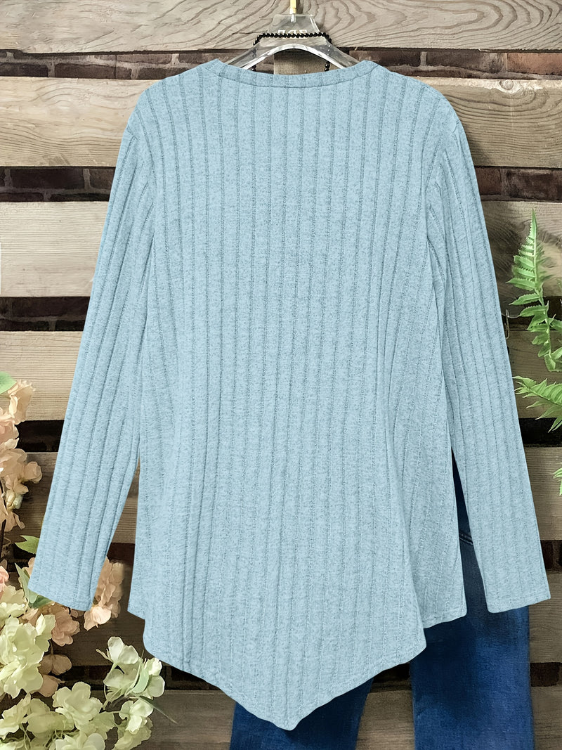 Women's Plus Size Lightweight Ribbed Long Sleeve T-Shirt.