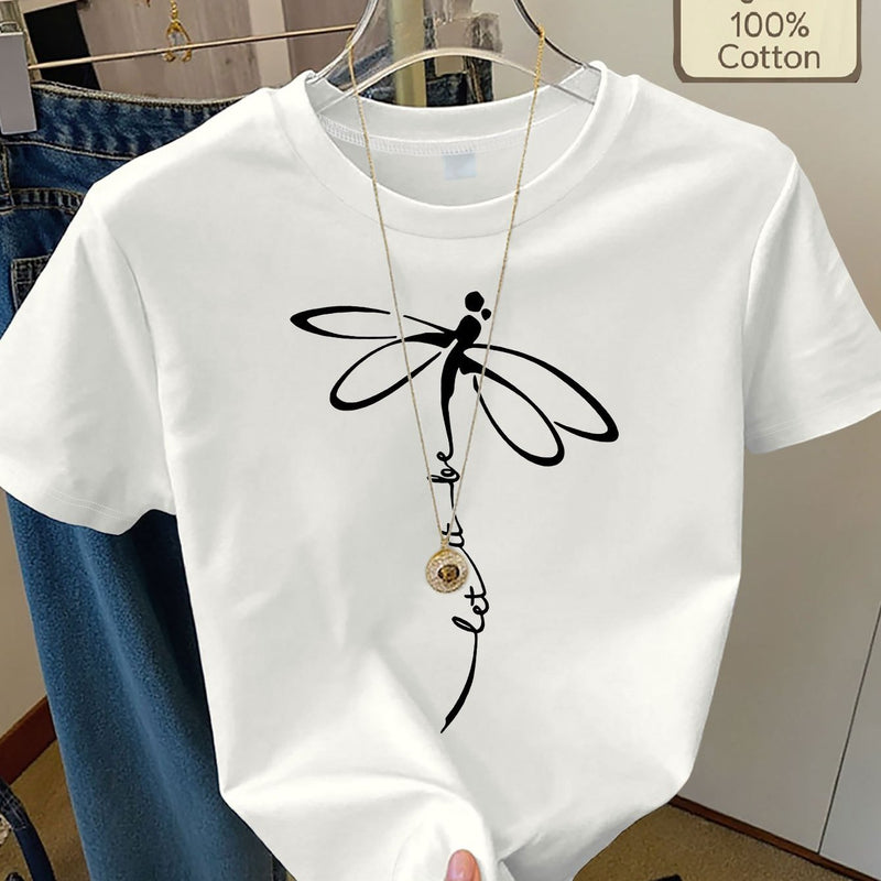 Women's Casual Home Printed Round Neck Pure Short Sleeve.