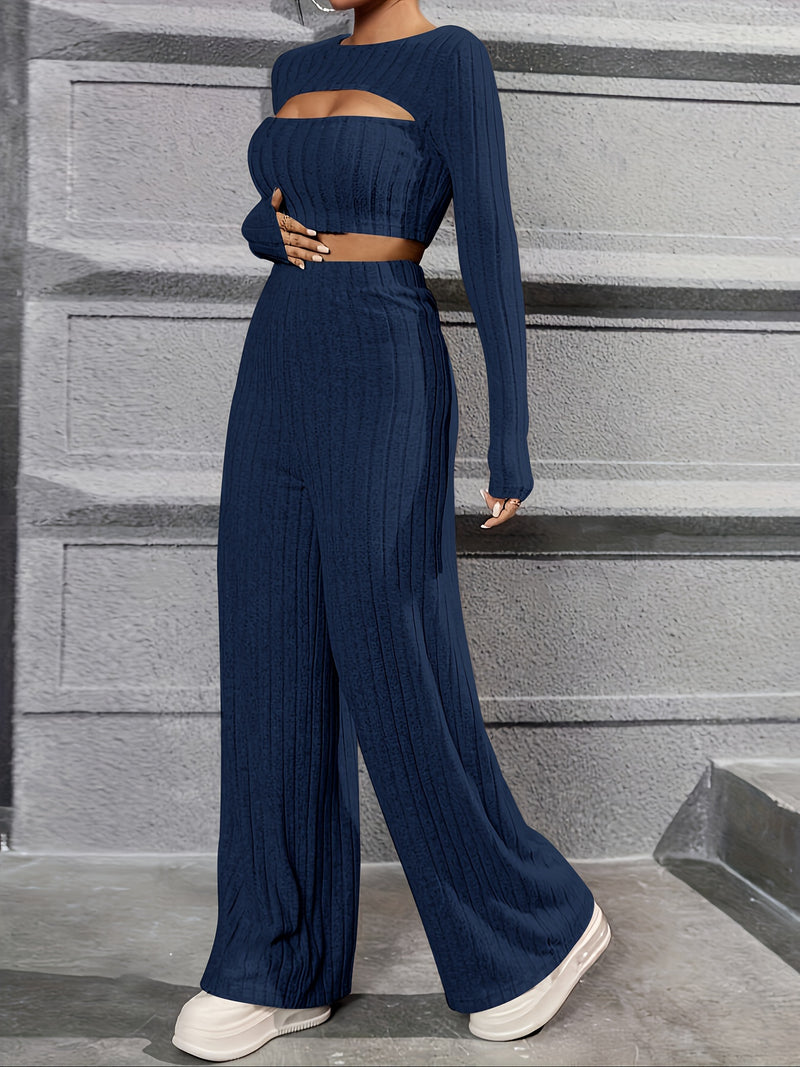 Elegant Directional Women'S Long-Sleeve T-Shirt And Long Pants.