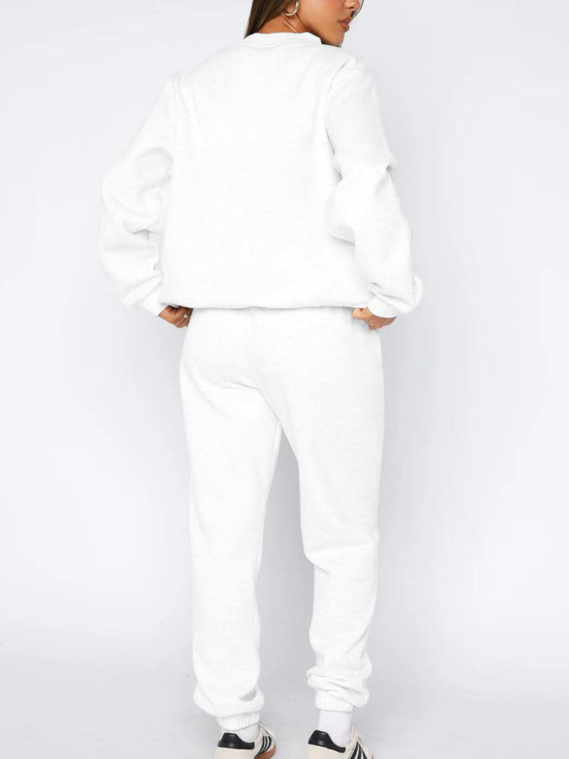 Women's Pullover Round Neck Sweatshirt And Tapered Pants Two-Piece Set.