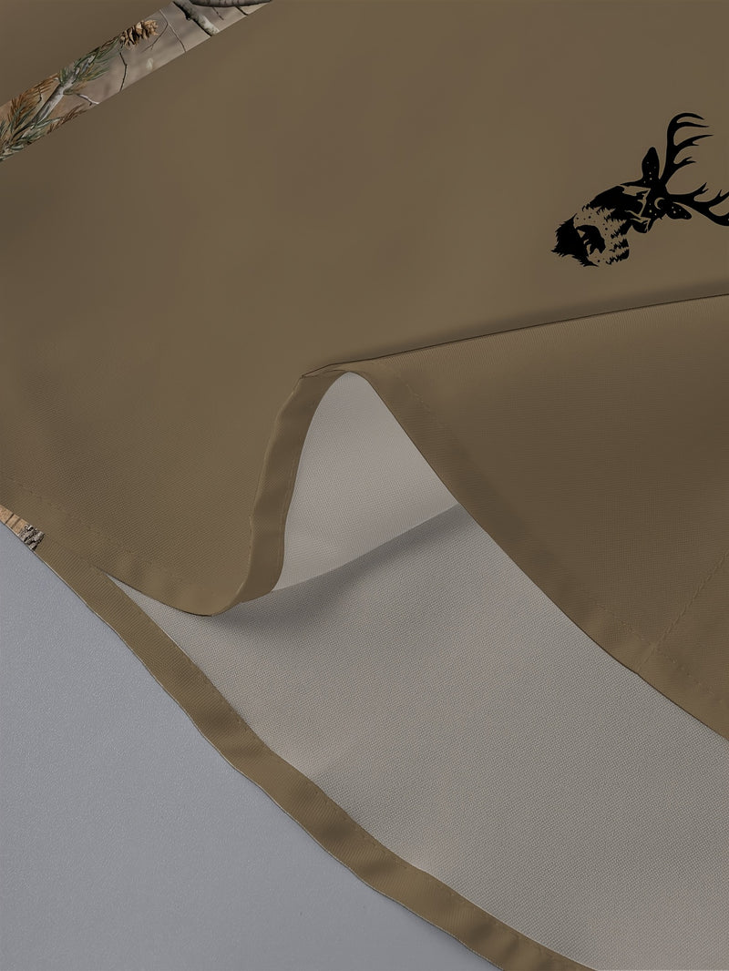 Men’s Brown Camouflage Short-Sleeve Shirt with Deer Head Embroidery.